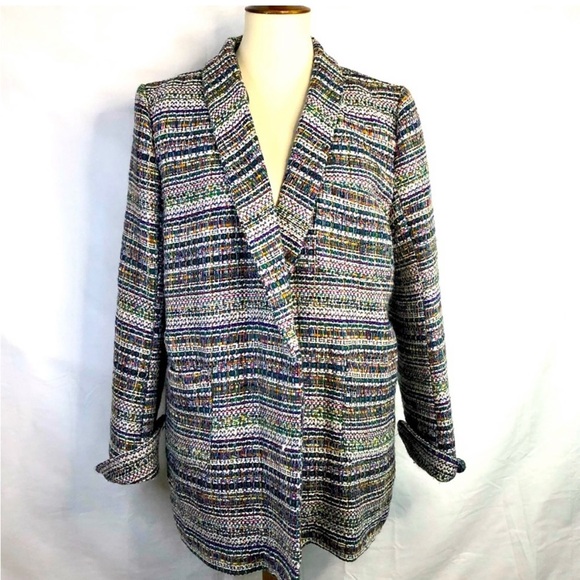 HARLYN ANTHROPOLOGIE MULTI COLOR OVERSIZED TWEED BLAZER - Picture 3 of 6